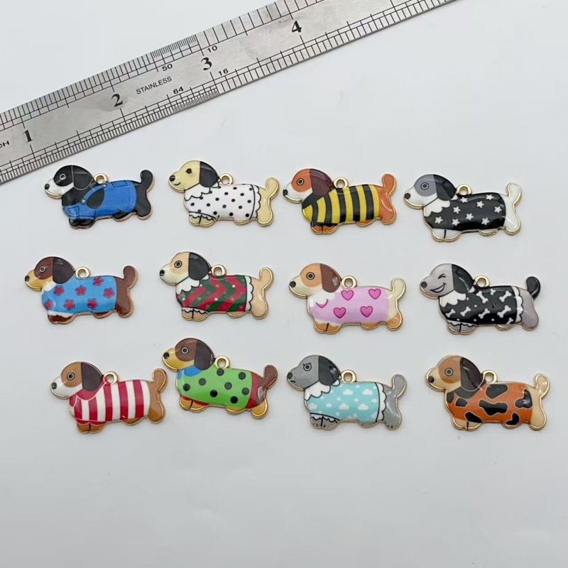 Drop Earrings - 12 個漫画動物ソーセージ犬ペンダント DIY イヤリングキーホルダーネックレスペンダントアクセサリー
