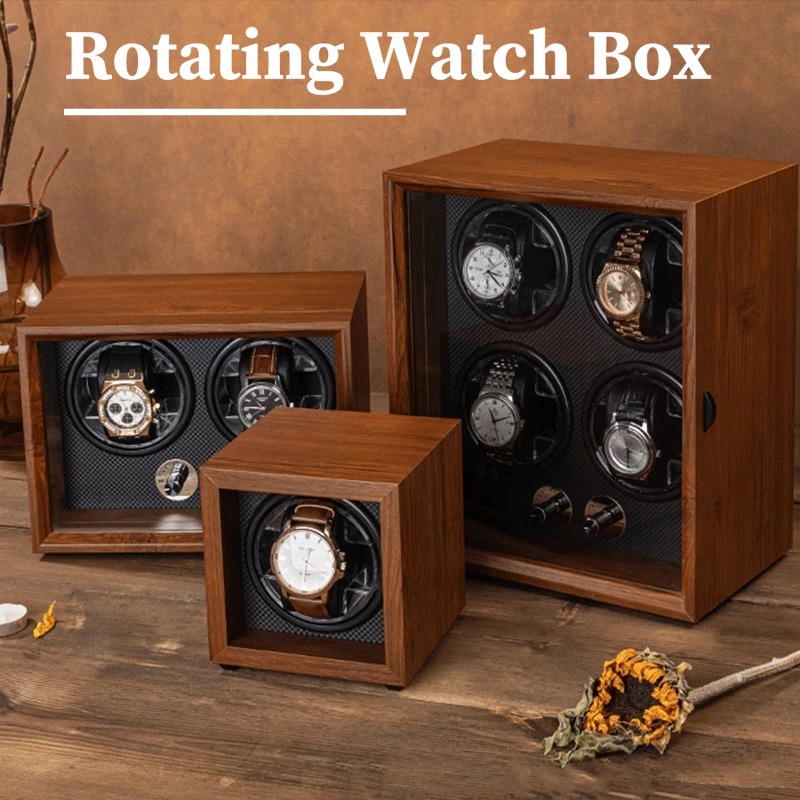 Jewelry And Watches Stores - 自動巻き時計用USBウォッチワインダー 4/2/1スロット ウォッチシェーカー 木製ボックス スーパーモーター ブルーLEDライト