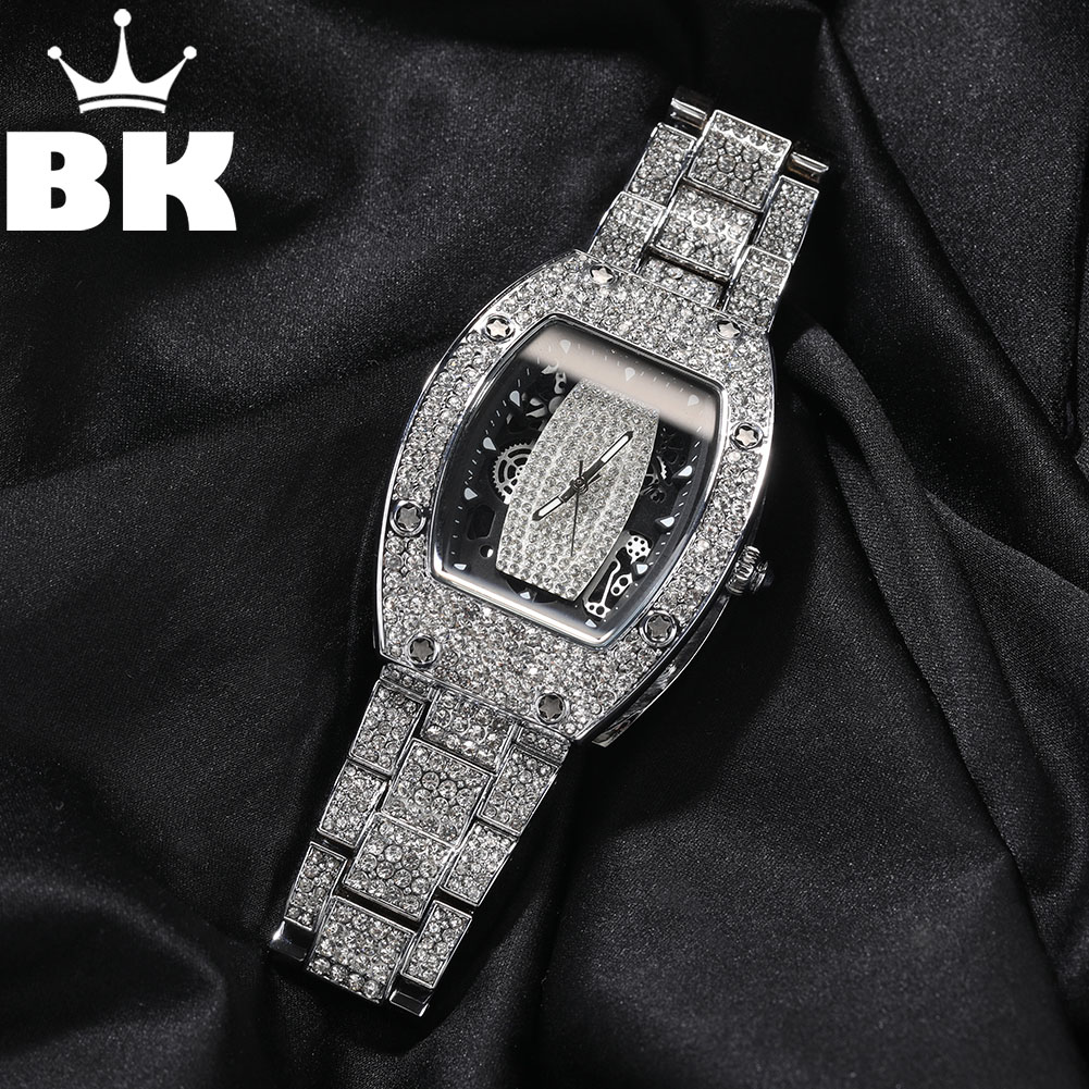 King'S Jewelry Watches - きらめく-男性のための黒い時計、完全に明るく、ラインストーン、ビッグクォーツ時計、ヒップホップラッパージュエリー、ファッション、新しい