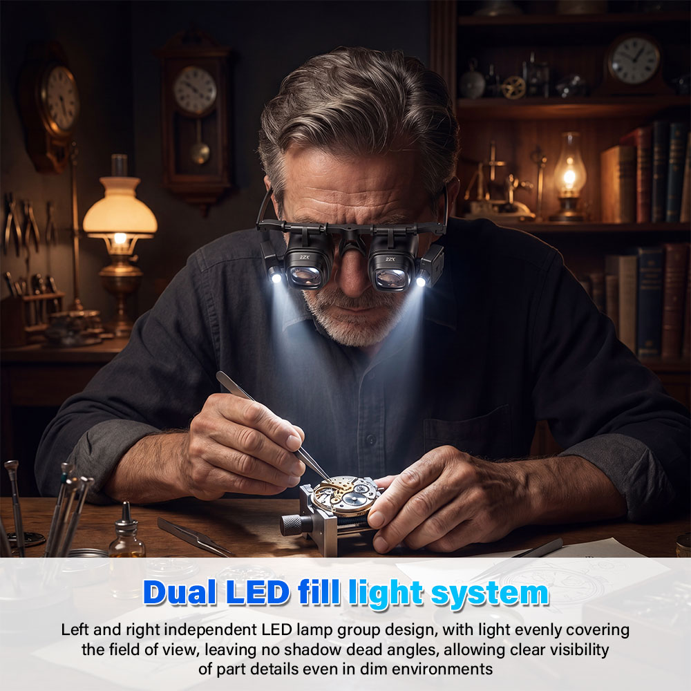 Jewelry Eyewear Watches & Accessories - 携帯用2倍-24倍ヘッドバンド拡大鏡、2つのLEDライト付き、時計、ジュエリー修理、はんだ付け用ルーペ、アイウェア拡大鏡