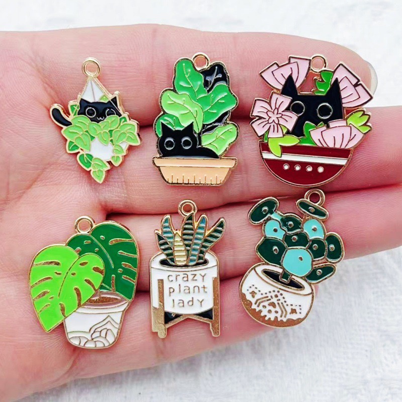 Drop Earrings - 10 個サボテン植物オイルドロップ合金ジュエリーアクセサリー DIY ペンダントキーホルダーイヤリングネックレスヘアアクセサリーペンダント