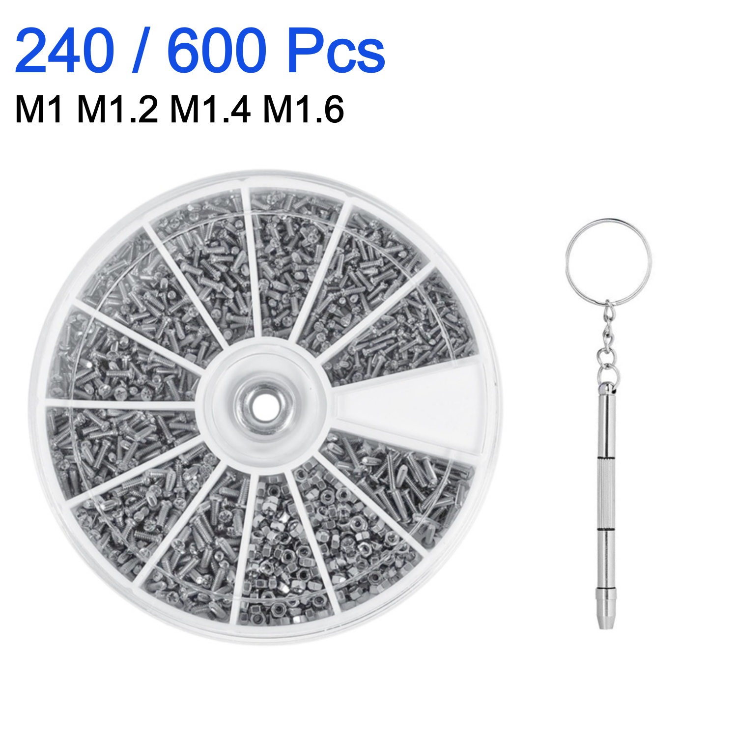 Watch Repair Tool Kit - 240/600個の小さなネジナットドライバーセット、眼鏡サングラス修理ツールネジナット、時計、ガラス製品、電話、トルニージョ用