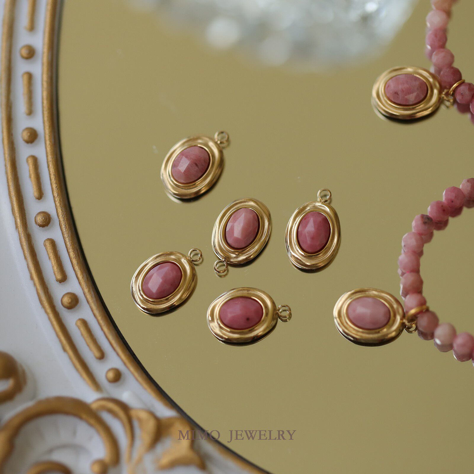 Rose Gold Bracelet - 1 個チタン鋼金メッキドライローズ色のファセットレッドストーンチャームジュエリー作成 DIY ブレスレットアクセサリー所見用