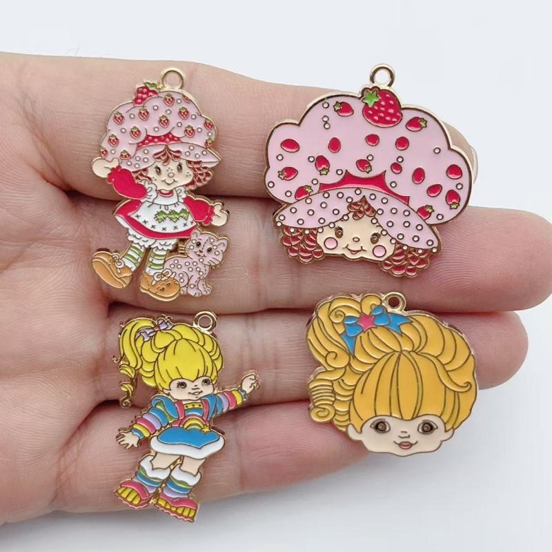 Drop Earrings - 10 個かわいい女の子エナメルメタルジュエリーイチゴレインボーペンダント DIY イヤリングブレスレットキーホルダージュエリー作り