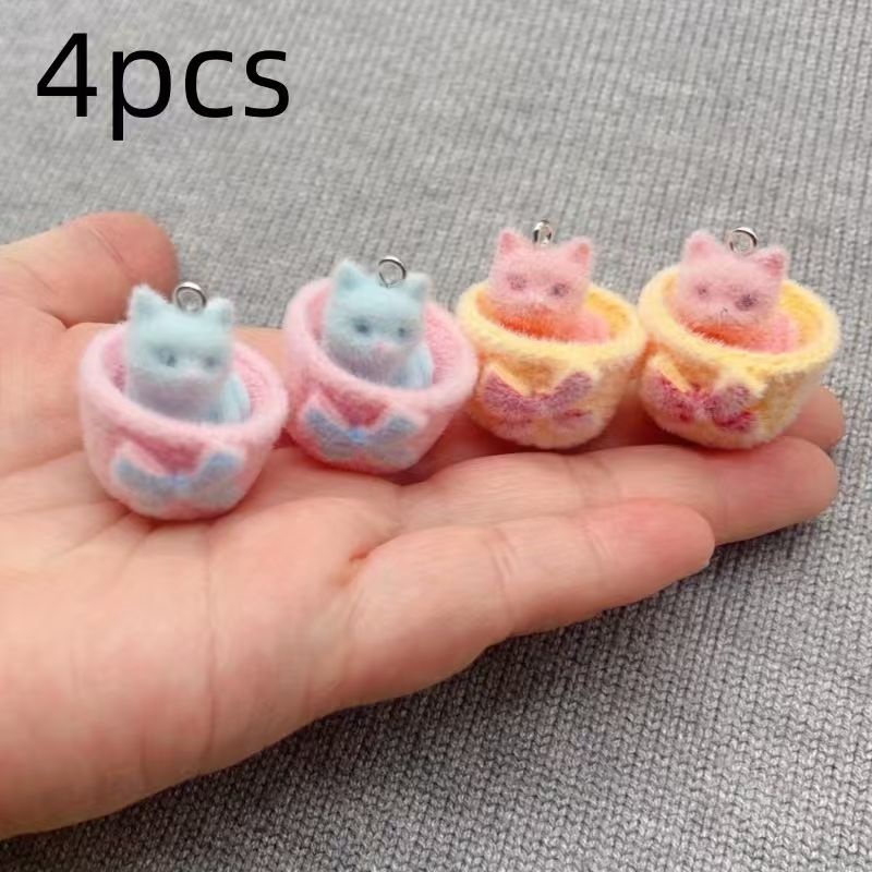 4個入り3Dぬいぐるみ樹脂製猫ペンダント、DIYジュエリー製 - Drop Earrings のレビューと価格