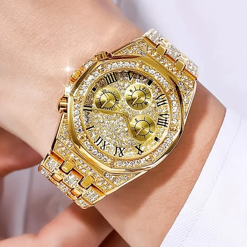 高級八角形ベゼルアイスクォーツ時計マルチパックローマ数字ダイ - Icebox Jewelry Watches のレビューと価格