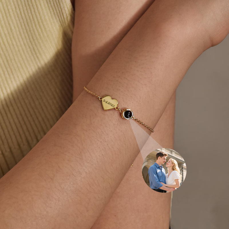 カスタムネームブレスレット 写真投影ブレスレット 女性用 刻 - Rose Gold Bracelet のレビューと価格
