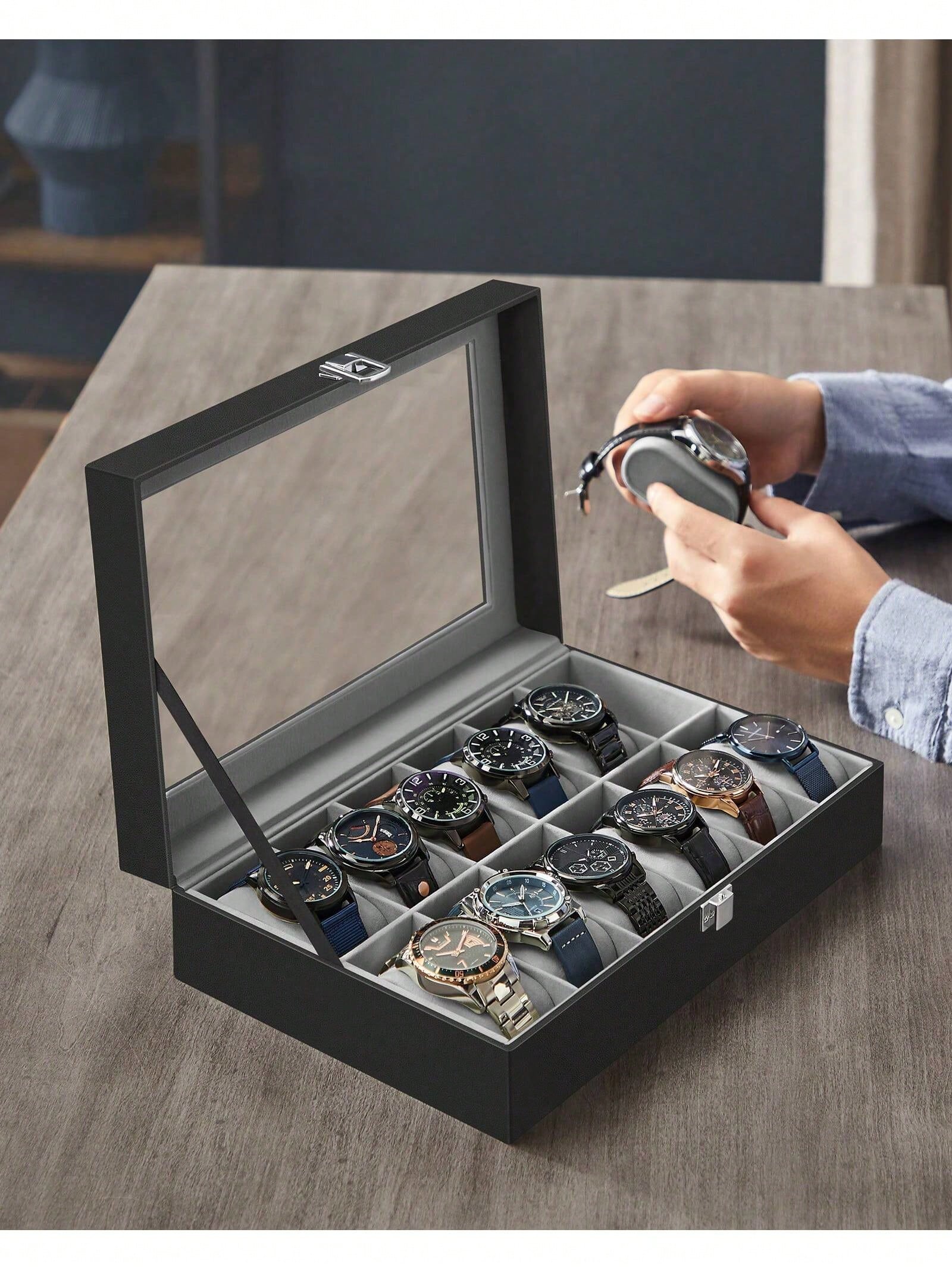 12スロットのロック可能な時計ボックス、ガラス蓋と引き出し付 - Jewellery Watch のレビューと価格