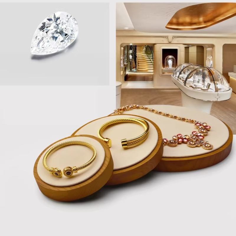 無垢材ジュエリートレイ、時計や指輪用、円形ベルベット裏地付き - Jewelry And Watches Stores のレビューと価格