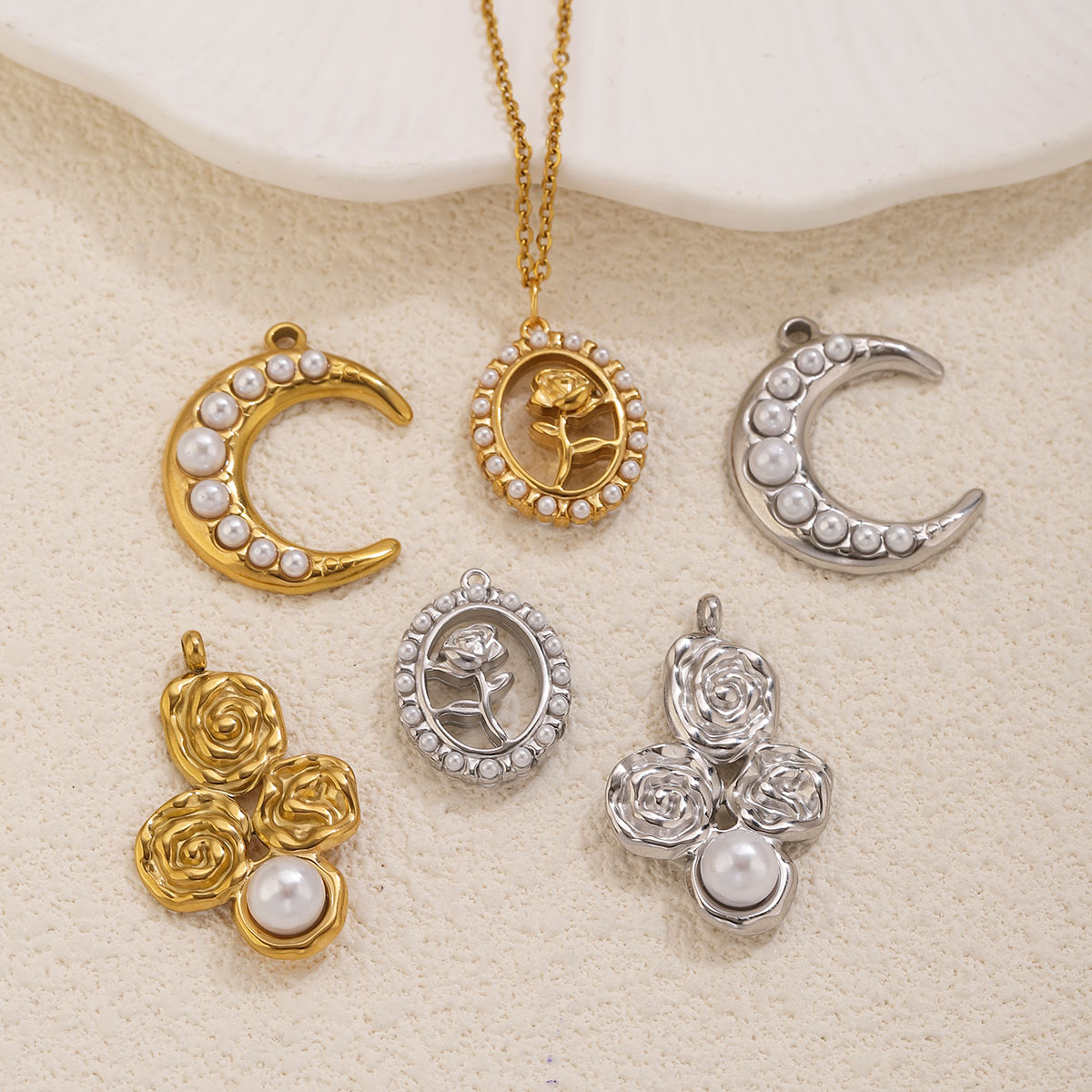 5個入り ステンレス製 18K金メッキ ムーンローズパールチ - Rose Gold Bracelet のレビューと価格