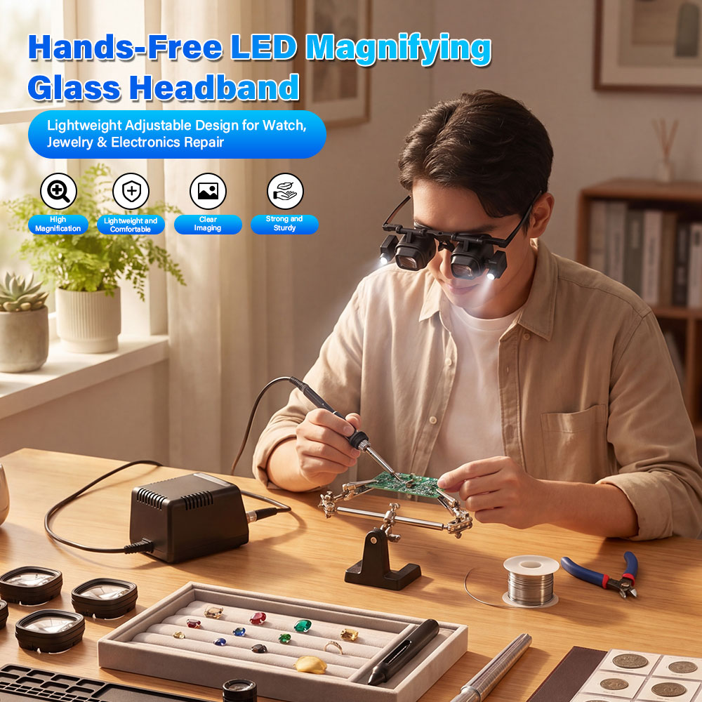 携帯用2倍-24倍ヘッドバンド拡大鏡、2つのLEDライト付き - Jewelry Eyewear Watches & Accessories のレビューと価格