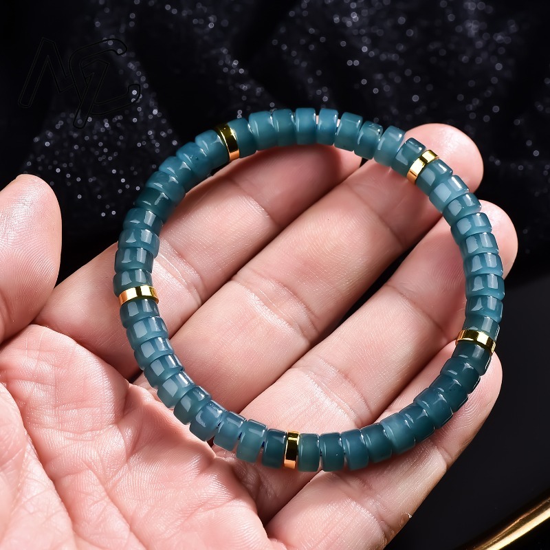 天然翡翠ブルーウォーターそろばんビーズスペーサーブレスレット - Jewelry & Watches Vitopoulos Reviews のレビューと価格