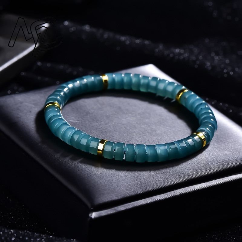 天然翡翠ブルーウォーターそろばんビーズスペーサーブレスレット - Jewelry & Watches Vitopoulos Reviews のレビューと価格