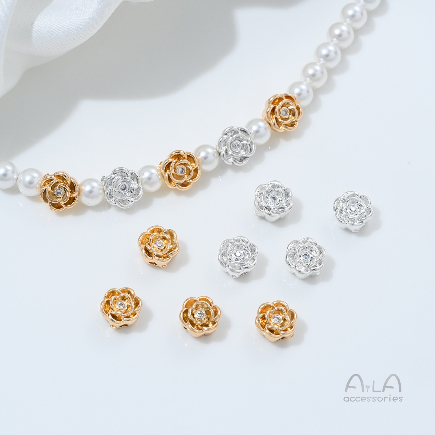 銅メッキ 14K ゴールド象嵌ジルコンローズビーズスペーサー - Rose Gold Bracelet のレビューと価格