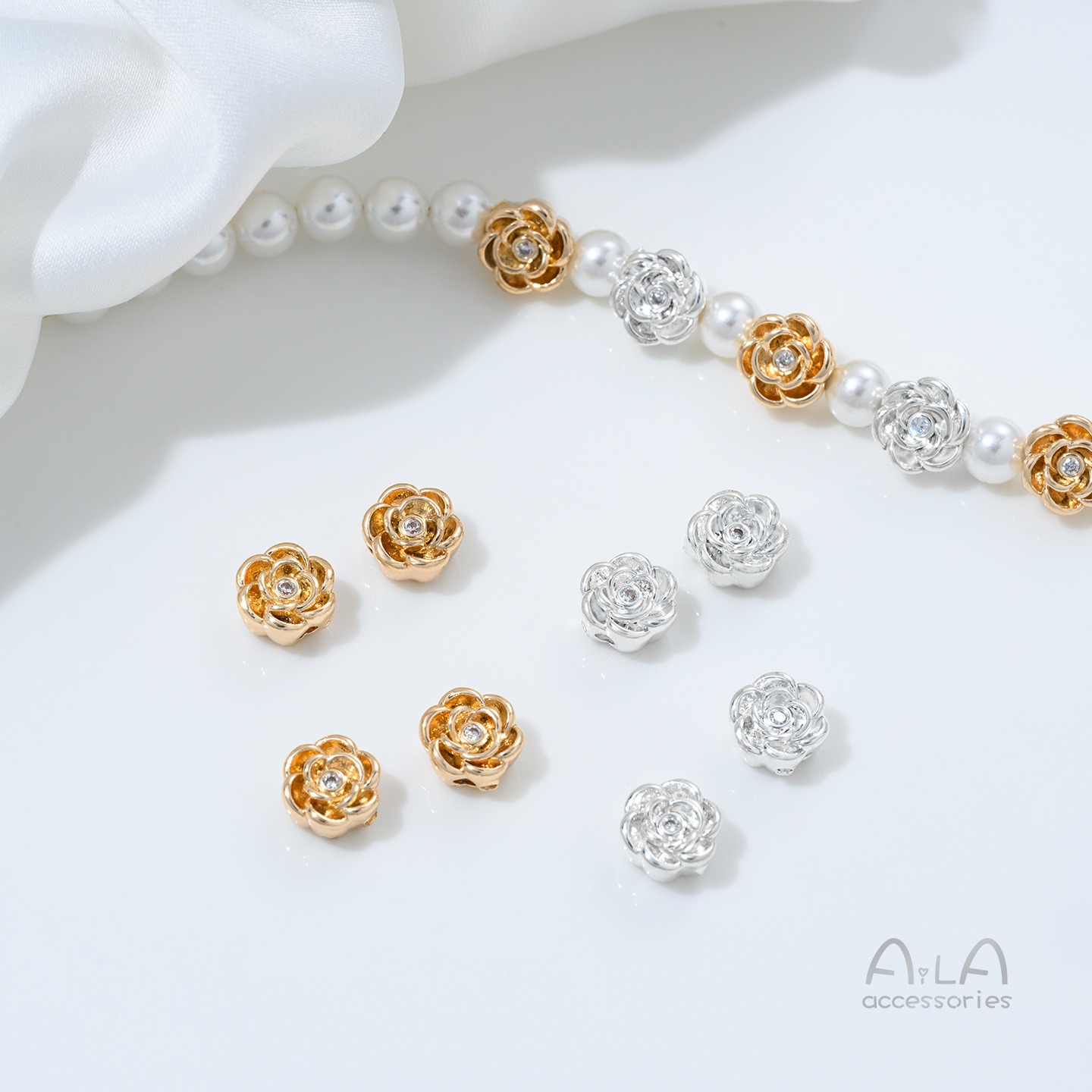 銅メッキ 14K ゴールド象嵌ジルコンローズビーズスペーサー - Rose Gold Bracelet のレビューと価格