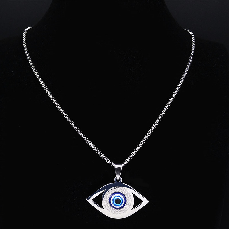 イスラム ハムサ 邪視除けブルーアイネックレス ステンレスス - Jewelry & Watches Vitopoulos Reviews のレビューと価格