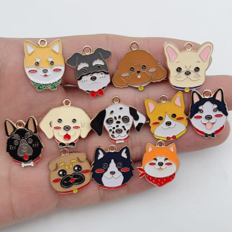 12個入り漫画ペット斑点犬合金オイルドロップペンダント、DI - Drop Earrings のレビューと価格