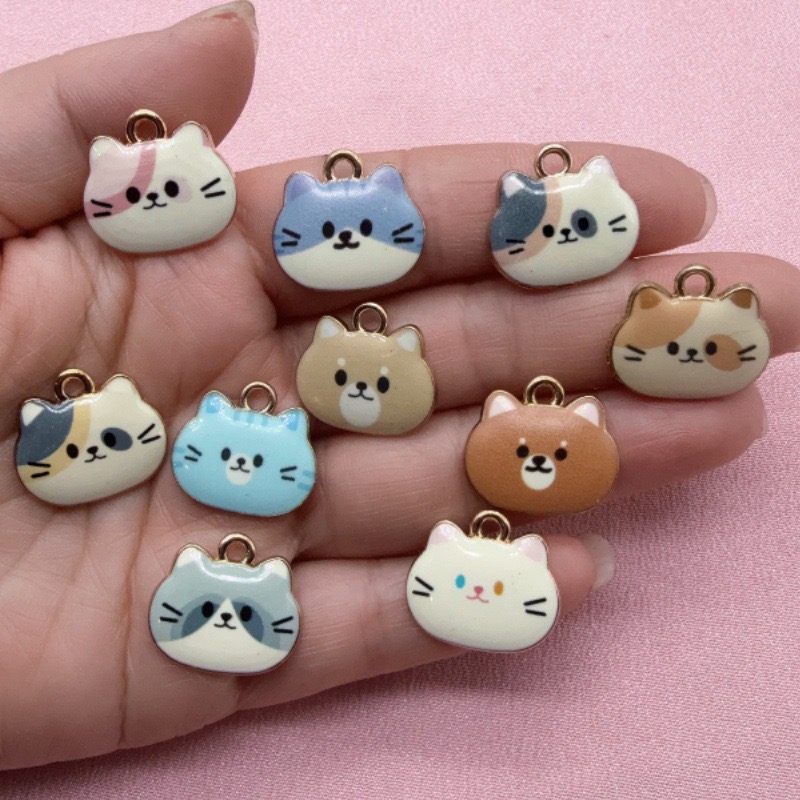 12個入りプリント猫ヘッド合金ドリップオイルペンダント、DI - Drop Earrings のレビューと価格