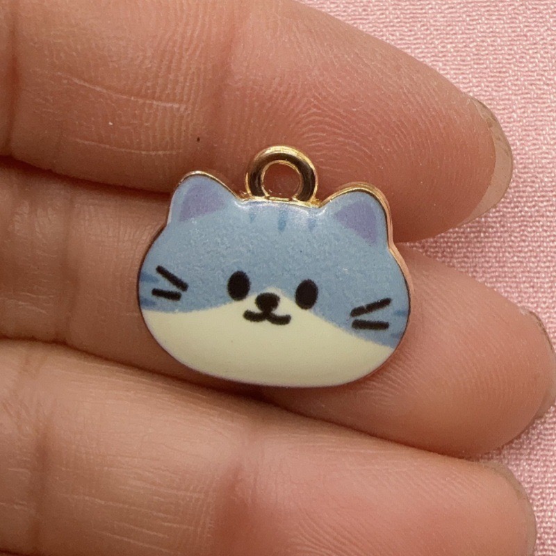 12個入りプリント猫ヘッド合金ドリップオイルペンダント、DI - Drop Earrings のレビューと価格