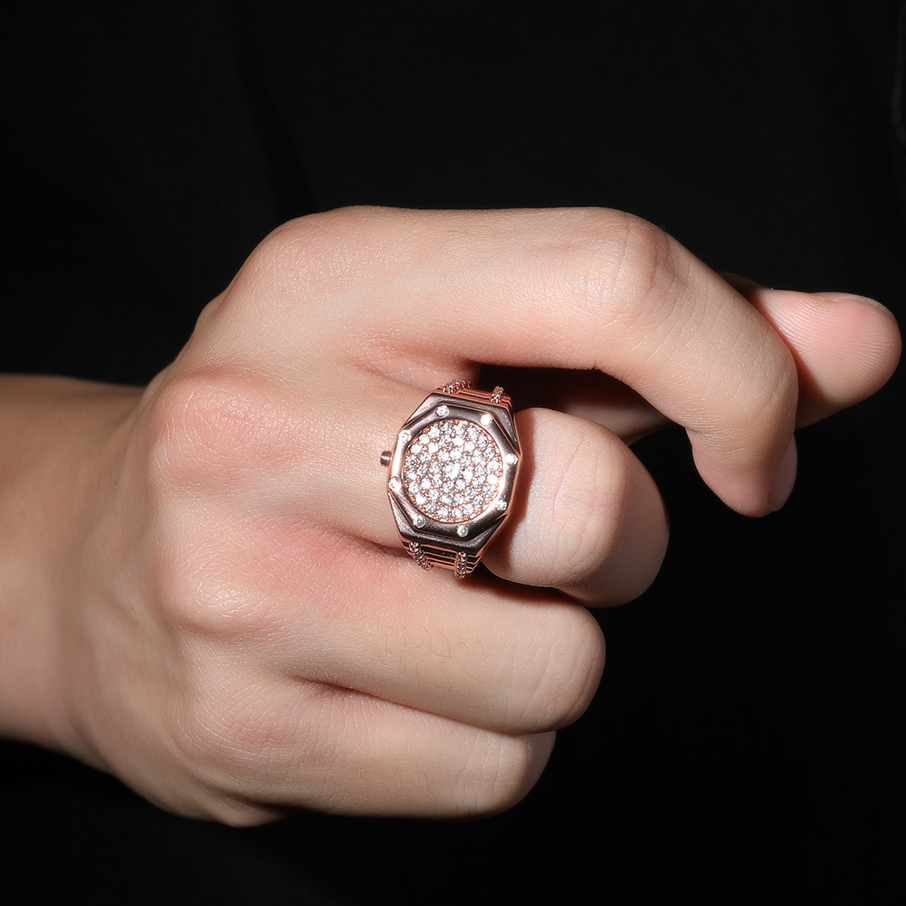 ブリンブリンキング幾何学的な八角形指輪アイスアウトキュービッ - King'S Jewelry Watches のレビューと価格