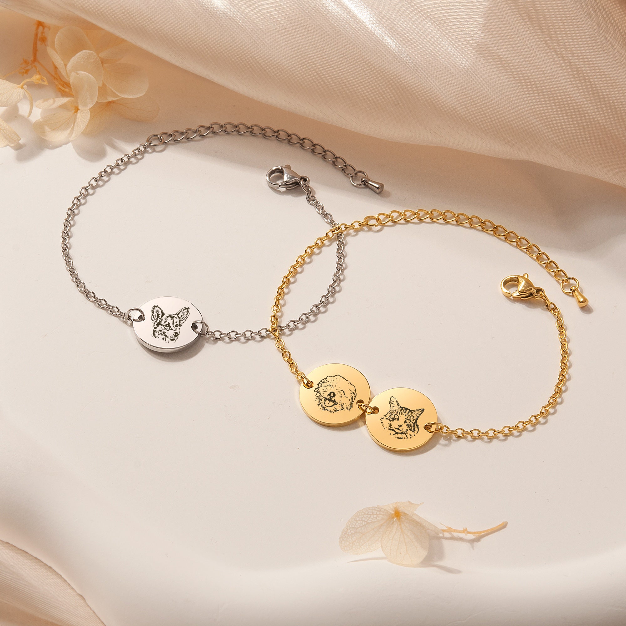ペットブレスレット 犬の肖像画入り カスタムブレスレット 犬 - Rose Gold Bracelet のレビューと価格